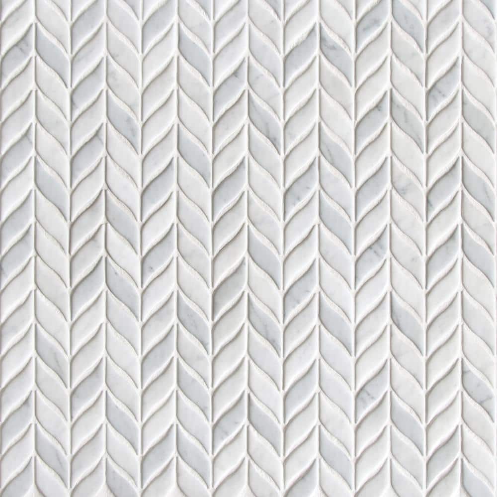 White Calacatta Recycled Glass Leaf Mosaic Tile