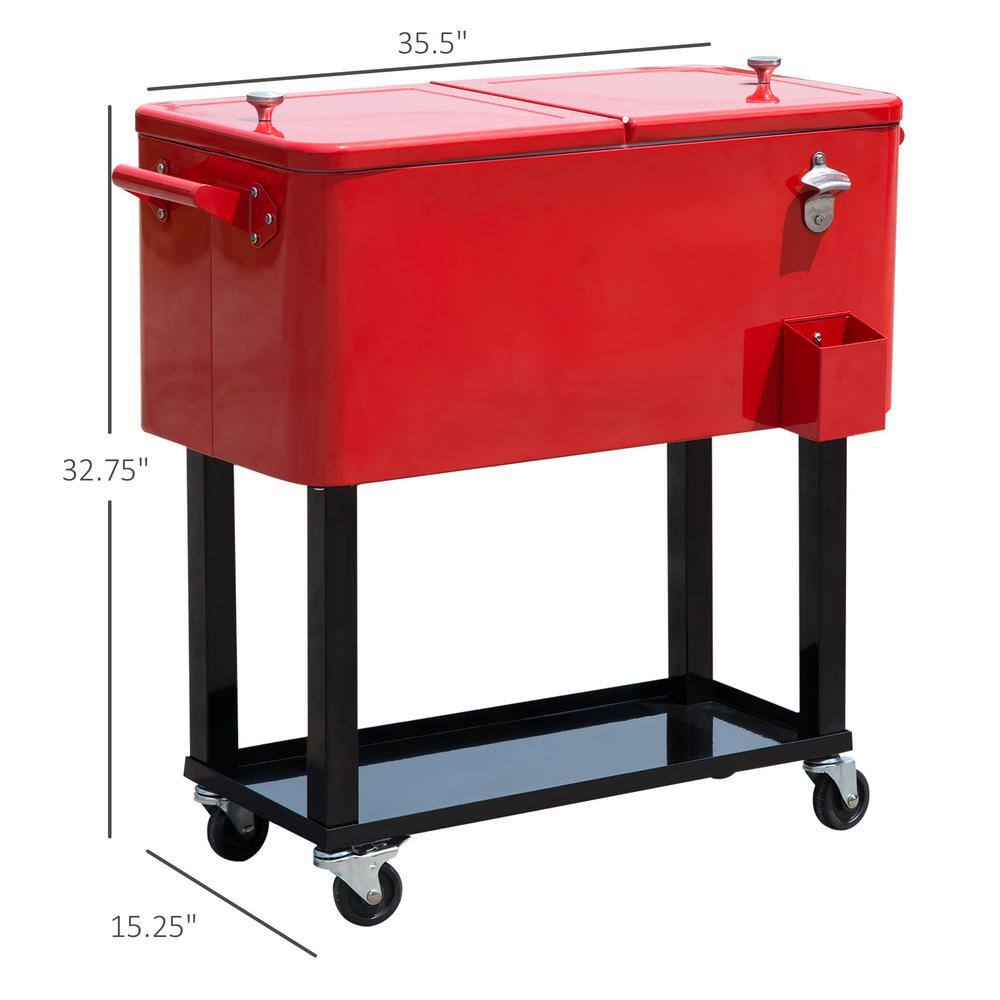 Ruby Red Metal Rolling Outdoor Cooler with Wheels