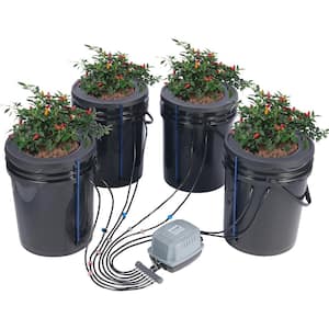 DWC Hydroponics Grow System Deep Water Culture with Top Drip 4 Buckets, with Air Pump, Air Stones and Water Level Device