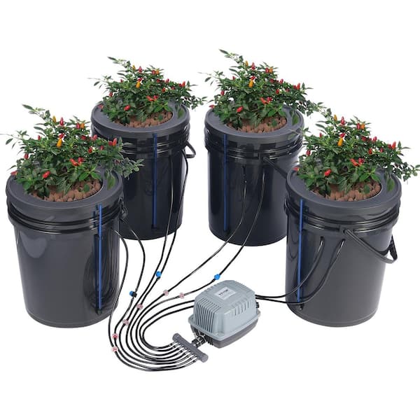 VEVOR DWC Hydroponics Grow System Deep Water Culture with Top Drip 4 Buckets, with Air Pump, Air Stones and Water Level Device