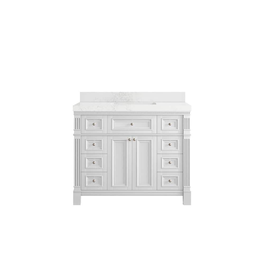 Paris 42 in. W x 22 in. D x 36 in. H Single Sink Bath Vanity in White with 2 in. Empira White qt. Top price history on PriceWatchPro