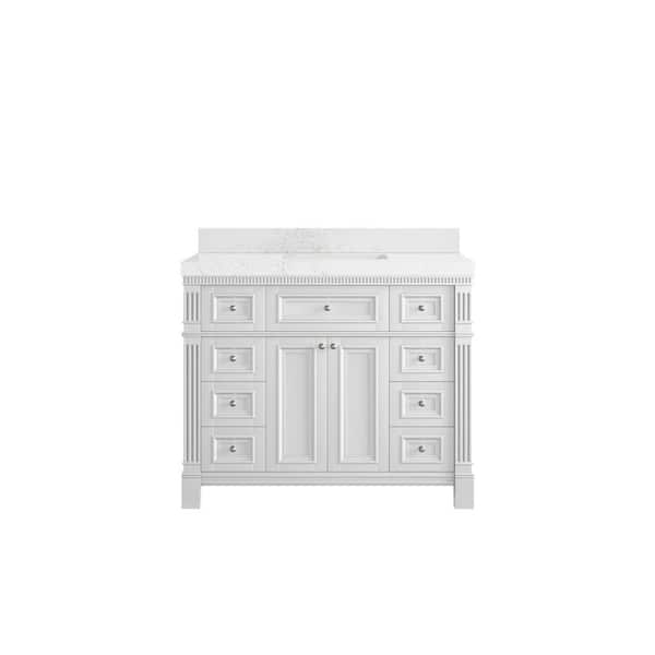 Willow Collections Paris 42 in. W x 22 in. D x 36 in. H Single Sink Bath Vanity in White with 2 in. Empira White qt. Top