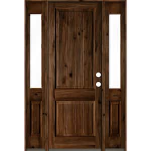 64 in. x 96 in. Rustic Alder Square Provincial Stained Wood with V-Groove Left Hand Single Prehung Front Door