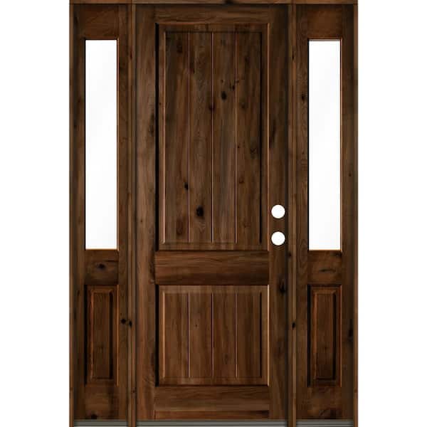 Krosswood Doors 70 in. x 96 in. Rustic Alder Square Provincial Stained Wood with V-Groove Left Hand Single Prehung Front Door