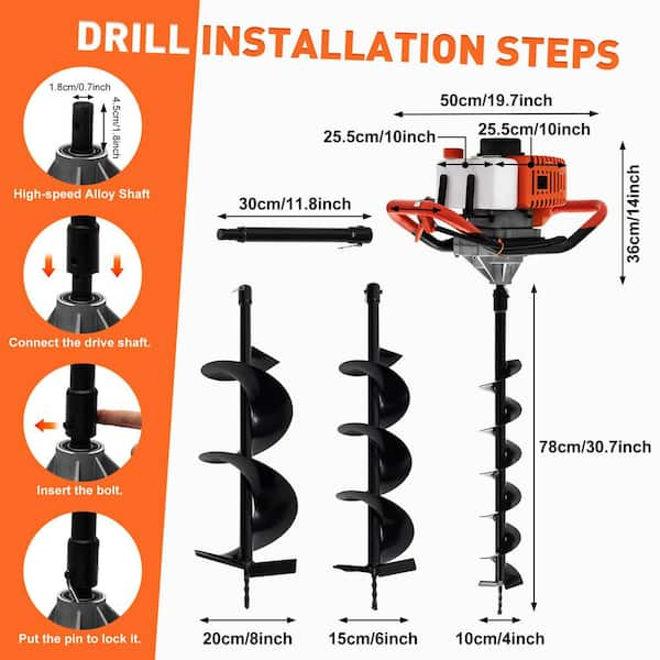 52cc Gas Powered Post Hole Digger 2 Stroke Earth Auger with 20