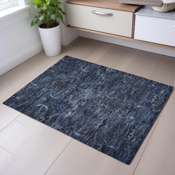 Mayfield Premium Machine Washable Abstract AMF1082 Navy 2 ft. x 3 ft. Area Rug