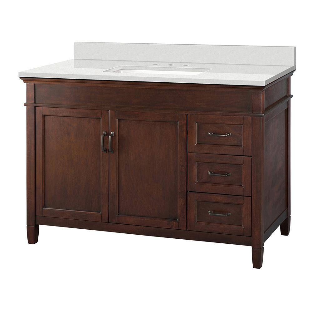 Ashburn 49 in. W x 22 in. D Vanity Cabinet in Mahogany with Engineered Marble Vanity Top in Snowstorm with White Basin price history on PriceWatchPro