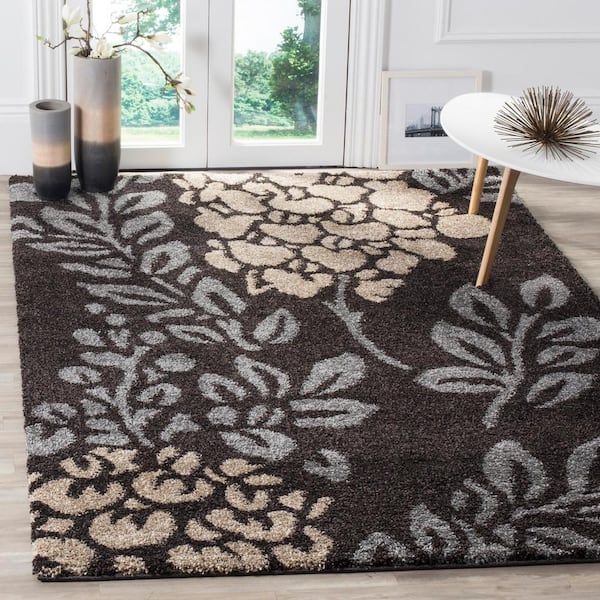 Florida Shag Dark Brown/Gray Doormat 3 ft. x 5 ft. Floral Area Rug
