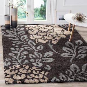 Florida Shag Dark Brown/Gray 4 ft. x 4 ft. Square Floral Area Rug