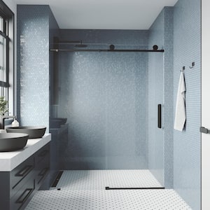 Elan 68 to 72 in. W x 76 in. H Frameless Sliding Shower Door VMotion in Matte Black Clear Glass