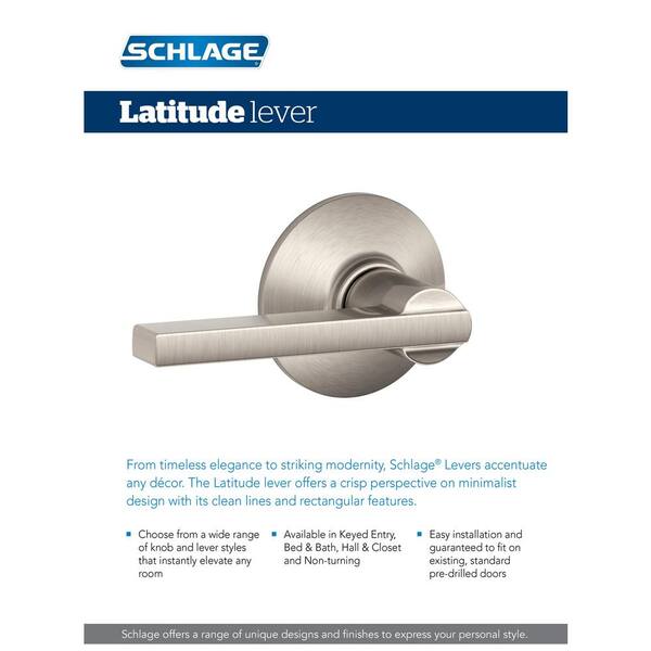 Schlage Latitude Passage Door Lever Set - Reversible Addison Trim In Satin Nickel
