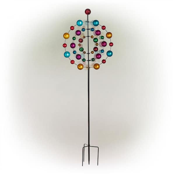 Alpine Corporation 88 In Tall Outdoor Metal Kaleidoscopic Multi Spinning Kinetic Garden Stake Decoration Bvf264 The Home Depot - Tall Garden Stakes