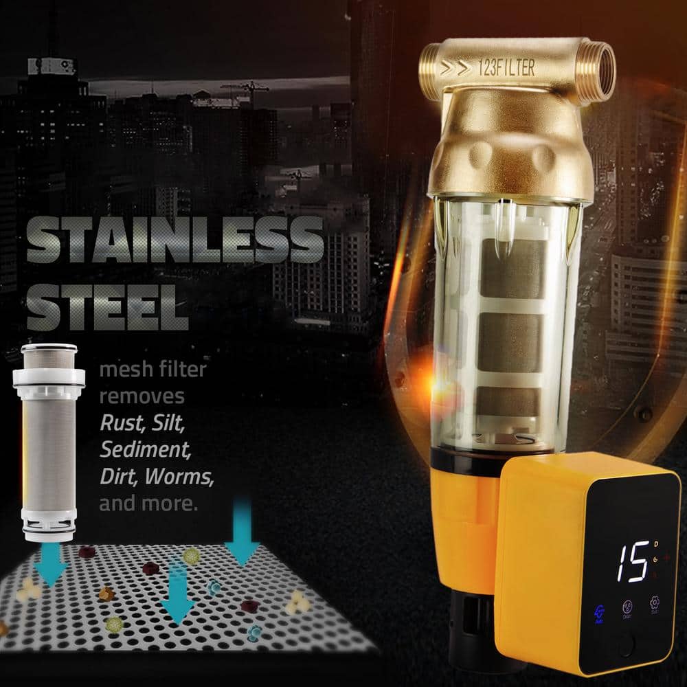 iSpring Brass and Clear Spin Down Sediment Water Filter with Auto Flushing