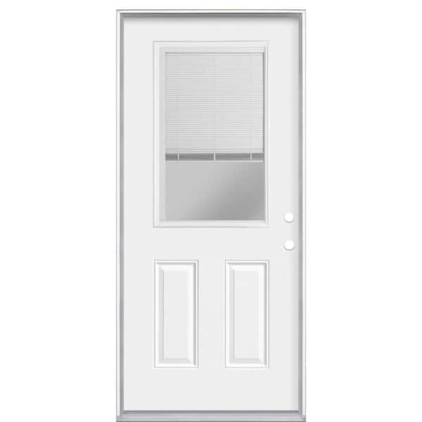 Masonite 36 in. x 80 in. Premium 1/2 l Mini Blind Primed Steel Prehung Front Door with No Brickmold