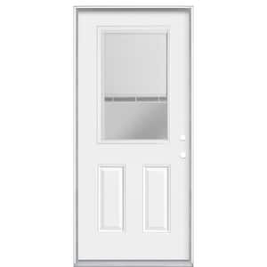 Masonite 30-in x 80-in Steel Half Lite Right-Hand Inswing Primed Prehung Single Front Door with Brickmould Insulating Core with Blinds