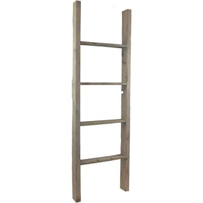 19 in. x 60 in. x 3 1/2 in. Barnwood Decor Collection Reclaimed Grey Vintage Farmhouse 4-Rung Ladder