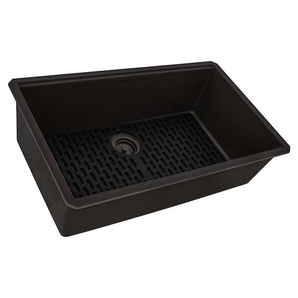 Ruvati epiGranite 32 in. Undermount SIngle Bowl Urban Workstation-Ready Kitchen Sink in Esspresso Brown Granite Composite