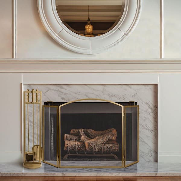 壁掛けフレーム　インド　伝統的　ゴールド　シルバー　ハートチャクラ　ナマステ ENNA 3 Fold Matte Gold Arch Top Fireplace Screen S2538MG - The