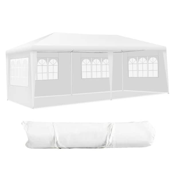 Costway 20 ft. x 10 ft. White Wedding Party Tent Canopy Tent 4 Sidewalls