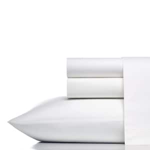 Solid 400 Thread Count 4-Piece White Cotton King Sheet Set