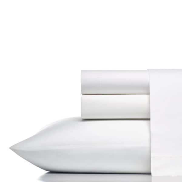 VERA WANG Solid 400 Thread Count 4-Piece White Cotton King Sheet Set