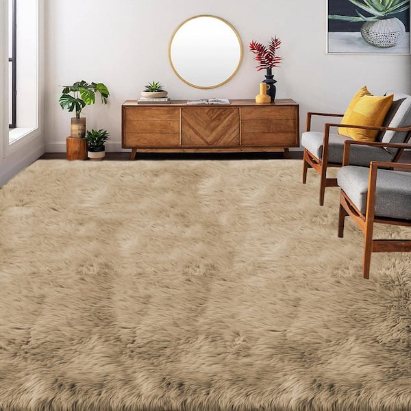 Faux Sheepskin Fur Beige 9 ft. x 12 ft. Cozy Fuzzy Furry Rugs Area Rug