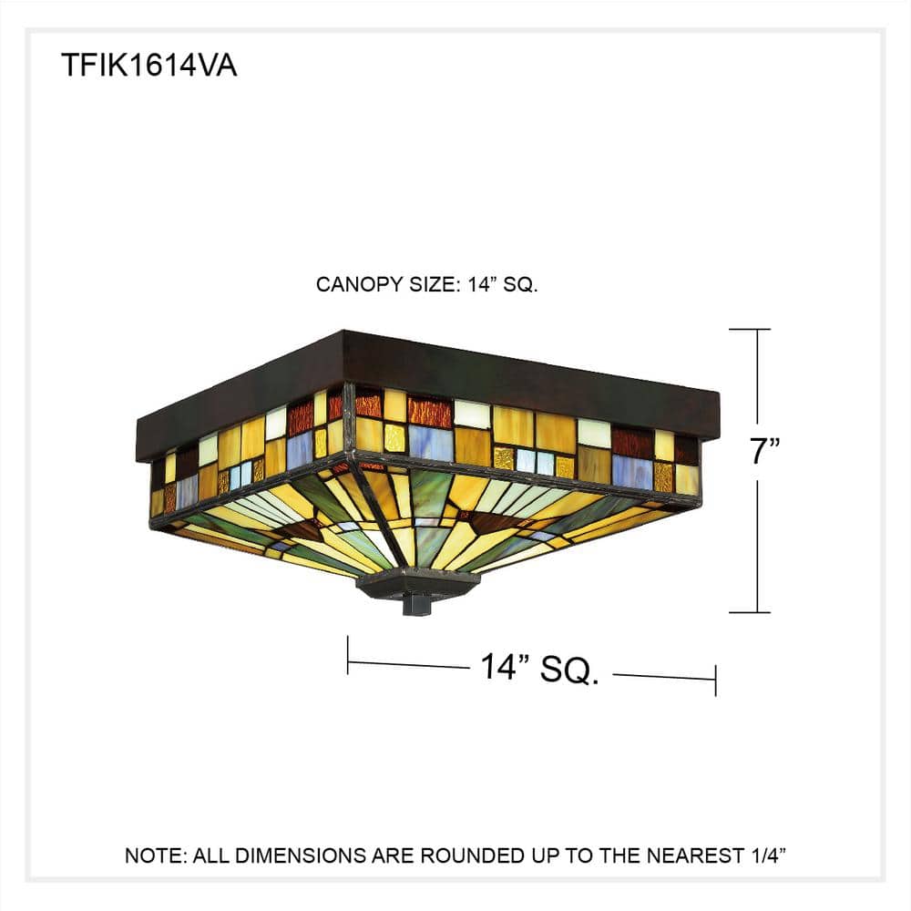 Valiant Bronze 14" Flush Mount Tiffany Glass Ceiling Light