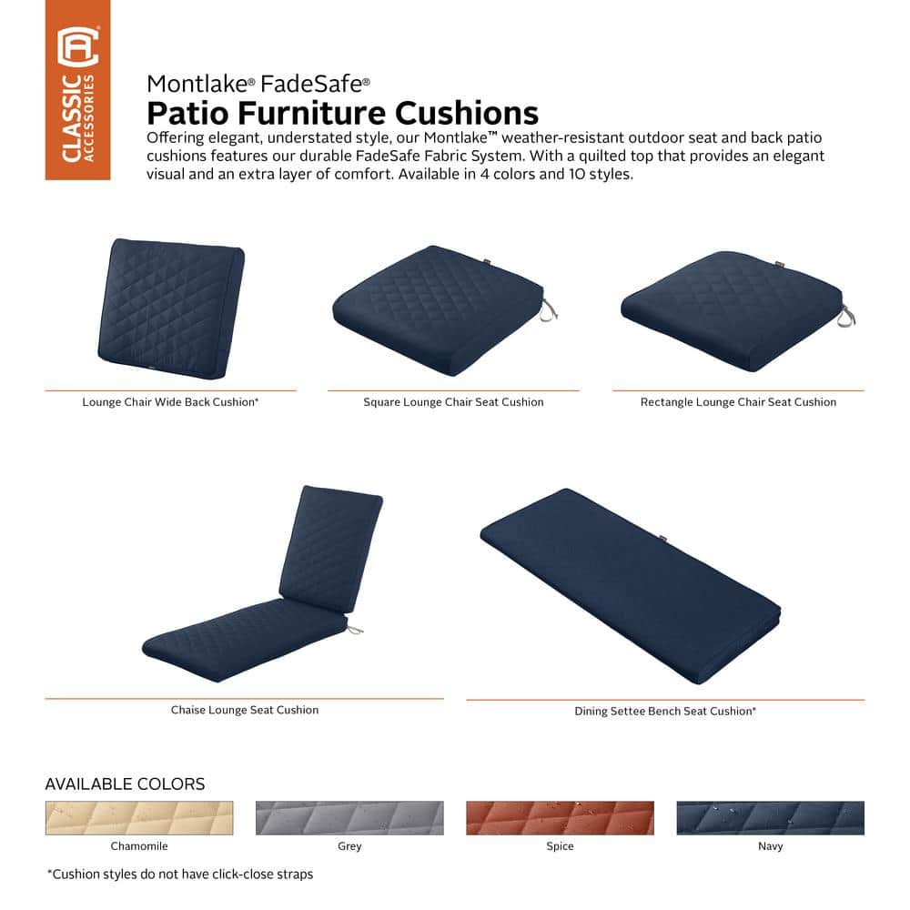 Montlake FadeSafe Navy Quilted Outdoor Settee Cushion, 54"W x 18"D x 3"H