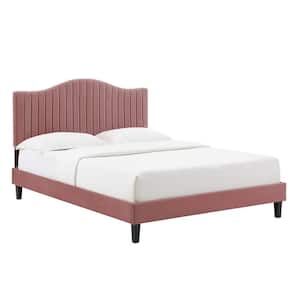 Juniper Channel Tufted Performance Velvet King Platform Bed in Dusty Rose