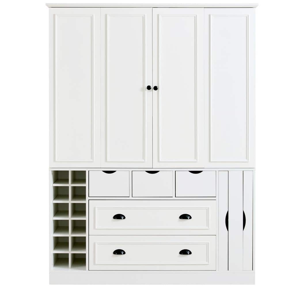 53.2 in. W x 17.7 in. D x 71 in. H White Linen Cabinet with 4 Foldable Doors,Power Outlet, Wine Racks and Serving Trays price history on PriceWatchPro