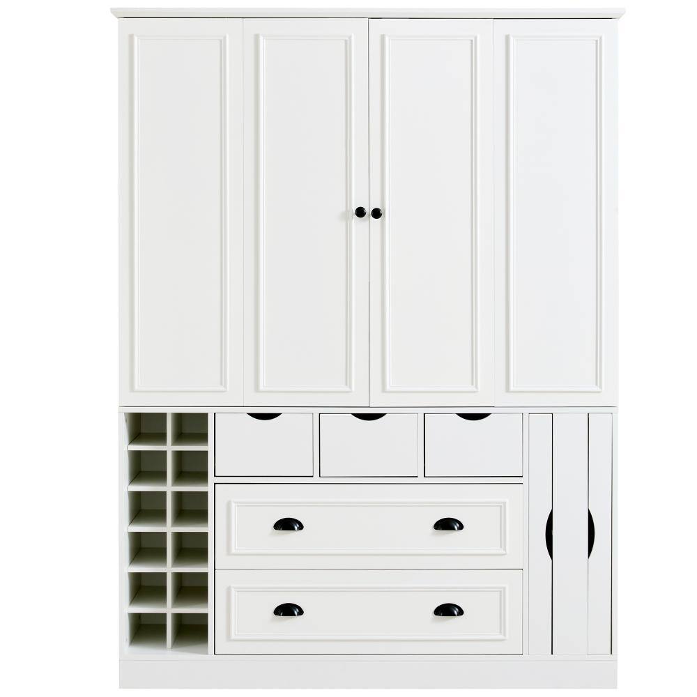 71" Large Kitchen Pantry Storage Cabinet Cupboard w/ Foldable Door,Power Outlet, Wine Racks and Serving Tray