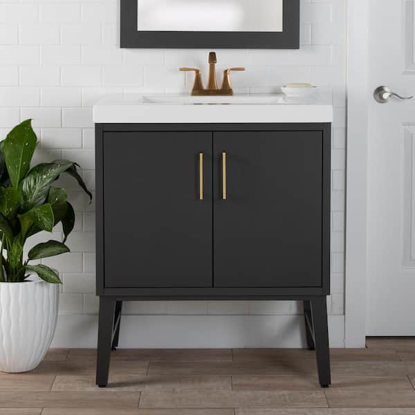 Domani Willmar 31 in. W x 19 in. D x 37 in. H Single Sink Freestanding Bath Vanity in Shale Gray with White Cultured Marble Top