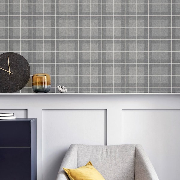 Hudson Grey Checkered Plaid Wallpaper Sample