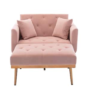 Pink Modern Velvet Tufted Chaise Lounge Chair with Golden Metal Legs