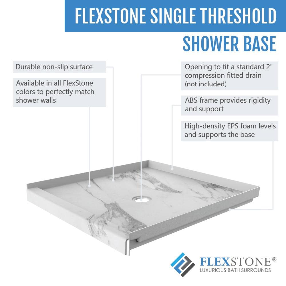 Calypso 60" x 36" White Marble Shower Base with Center Drain