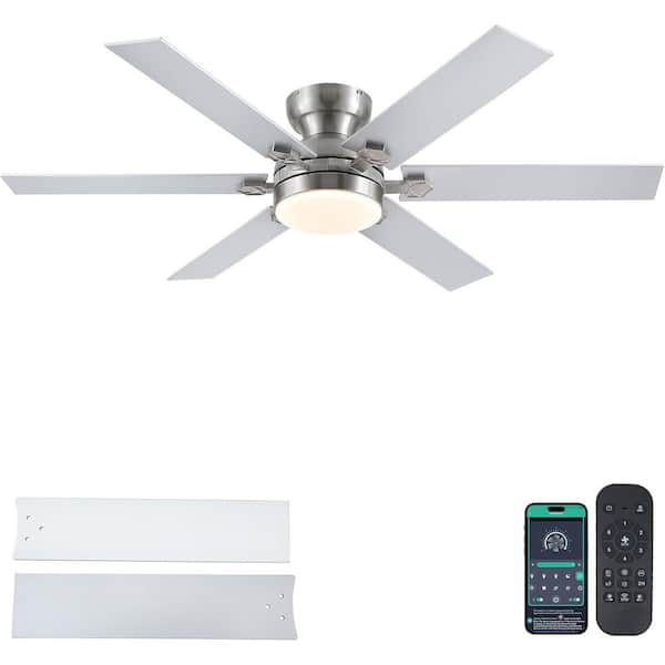 Kviflon 52 in. Indoor/Outdoor 6-Speed Nickel Ceiling Fan with Integrated Dimmable LED Light and Remote/APP Control