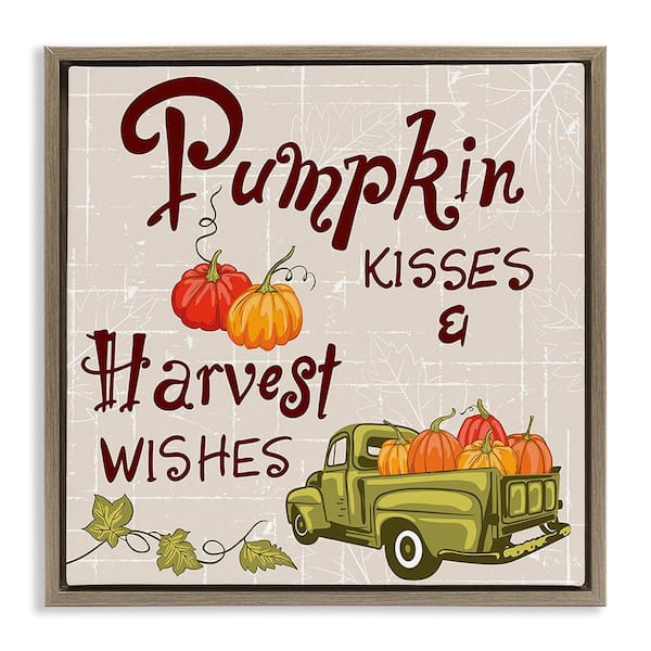 Stupell Industries Farmhouse Pumpkin Kisses by Diane Labombarbe 1-Piece Floater Frame Graphic Print Typography Art Print 18 in. x 18 in.