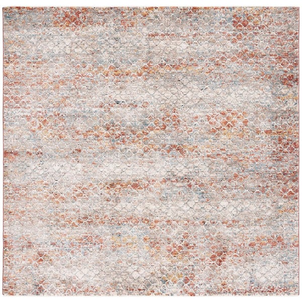 Valencia 6 ft. x 6 ft. Beige/Rust Marble Trellis Square Area Rug