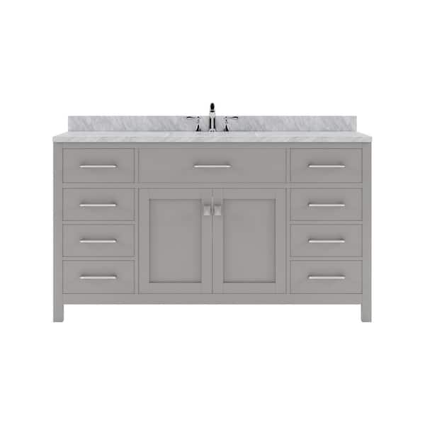 Virtu USA Caroline 60 in. W Bath Vanity in Cashmere Gray with White Marble Vanity Top with White Basin