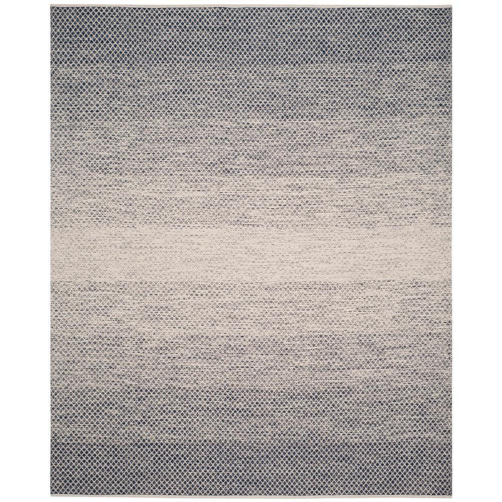 Navy and Ivory Cotton Flat Woven Handmade Area Rug 9' x 12'