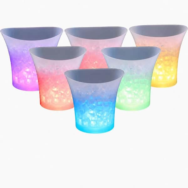6 LED Ice Buckets with 6 Scoops and 6 Clips, Clear Acrylic, 5 L