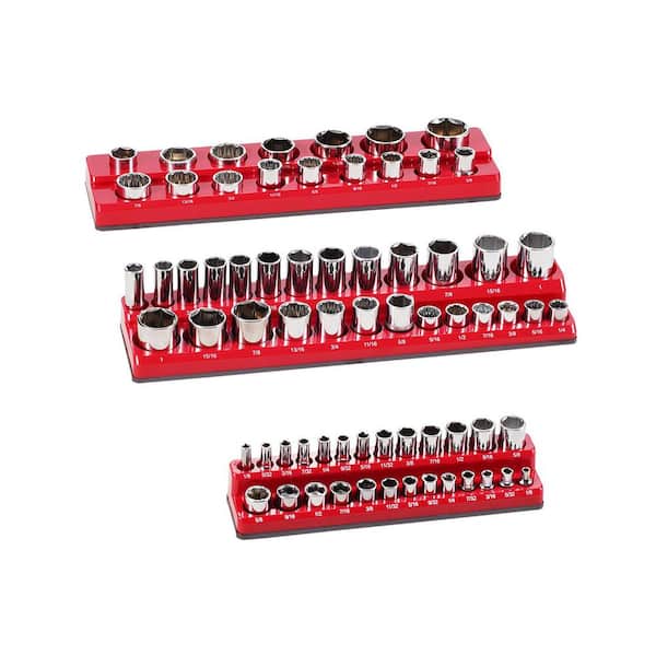 Magnetic Socket Organizer Set, 2025 Upgrade, 3-Pieces Magnetic Socket Holder, 1/4 in. 3/8 in. & 1/2in. SAE Socket Trays