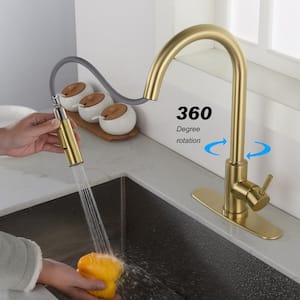 Single Handle Touch Pull Down Sprayer Kitchen Faucet with Touch Sensor in Brushed Gold