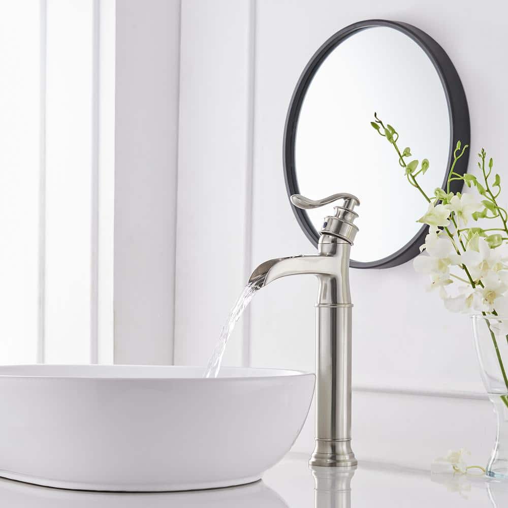 Brushed Nickel Single Handle Waterfall Vessel Sink Faucet