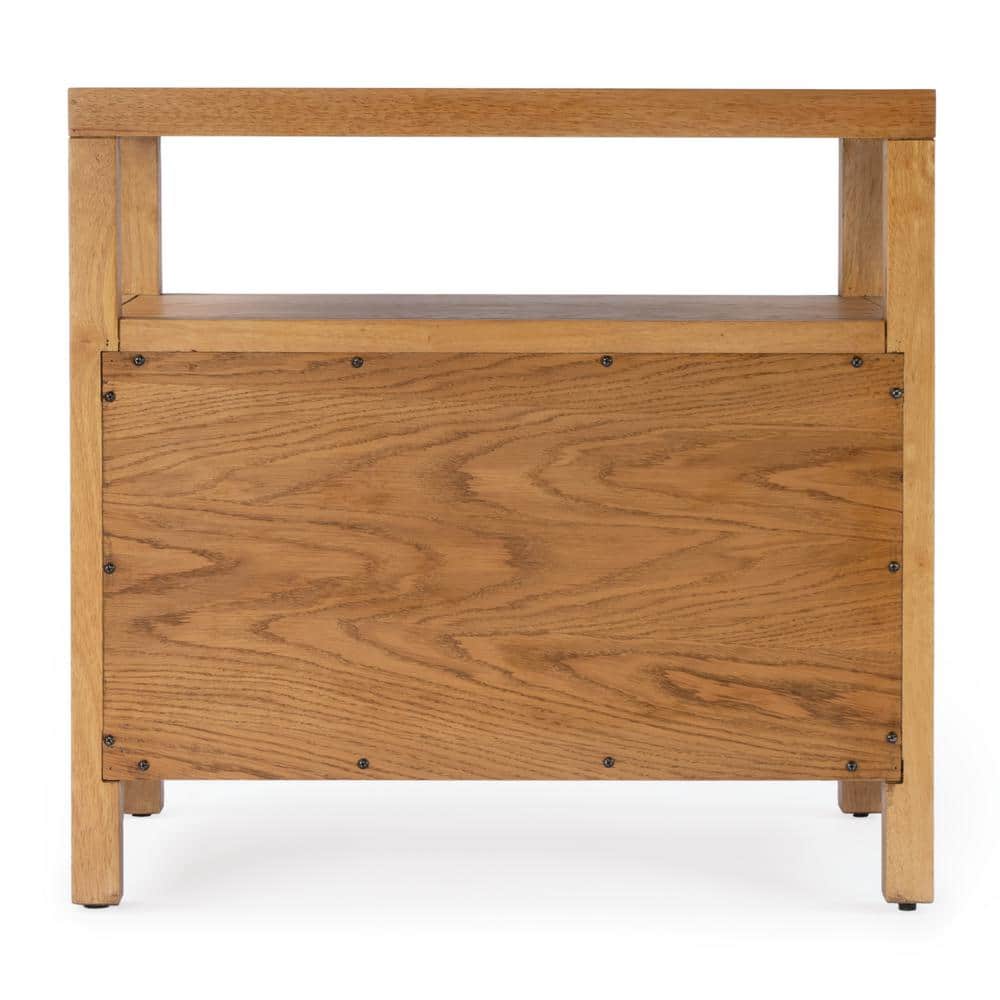 Natural Acacia Wood 2-Drawer Nightstand with Open Shelf