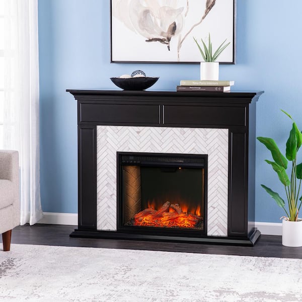 SEI FURNITURE Torlington 50 in. Freestanding Metal Electric Fireplace in Black