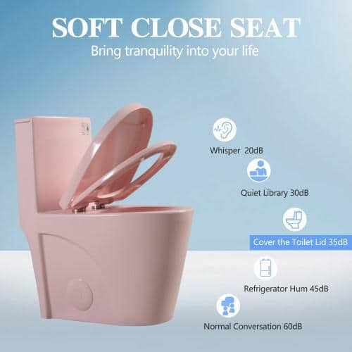 Rose Pink Ceramic Dual Flush Elongated One-Piece Toilet
