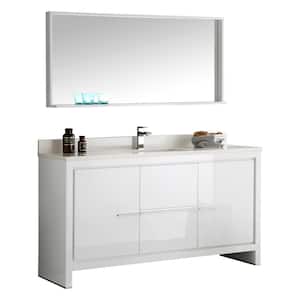 Allier 60 in. W Vanity in White with Ceramic Vanity Top in White with White Basin and Mirror