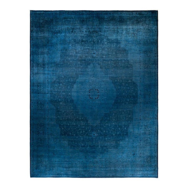 Overdyed Blue 12 ft. x 15 ft. Solid Wool Indoor Area Rug