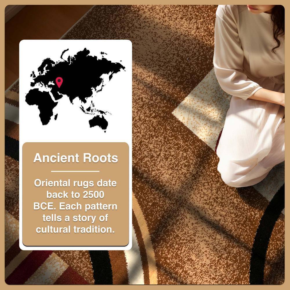 Ivory and Multicolor Geometric Pattern Synthetic Area Rug